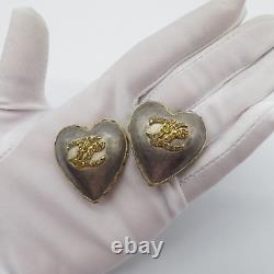 Karl Lagerfeld VTG Puffy Heart Clip On Earrings 1.3 Two Tone Statement RARE