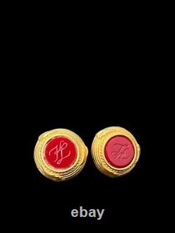Karl Lagerfeld Vintage Gold Plated Red Resin Clip On Earrings