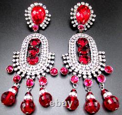 LAWRENCE VRBA Amazing 5 Red Crystal Chandelier Vintage Clip Earrings