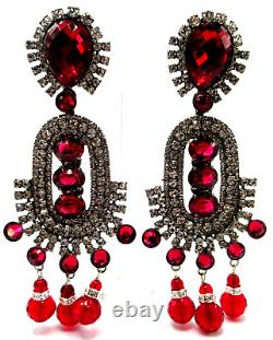 LAWRENCE VRBA Amazing 5 Red Crystal Chandelier Vintage Clip Earrings