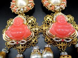 LAWRENCE VRBA Amazing Faux Coral Buddha Vintage Clip Earrings