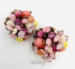 Large ORIGINAL by ROBERT Glass Cluster Beaded Earrings Signed Vintage Jewelry
