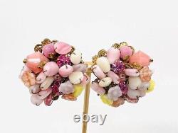 Large ORIGINAL by ROBERT Glass Cluster Beaded Earrings Signed Vintage Jewelry