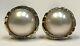 Large Vintage 14k Yellow Gold Mother Of Pearl & Diamond Clip Back Earrings