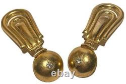 Large Vintage Gold Tone Crystal Repoussé Dangle Clip Statement Earrings