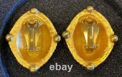 Large Vintage Karl Lagerfeld Enamel Gold Plated Clip Earrings