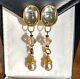 Les Bernard ESTATE large drop dangling gold tone beaded vintage clip earrings