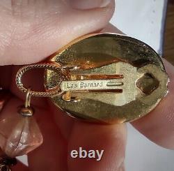Les Bernard ESTATE large drop dangling gold tone beaded vintage clip earrings