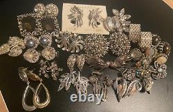 Lof of silver tone rhinestone clip earring's, Oscar de la renta, Coventry, monet