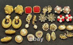 Lot 15 Vintage Clip On Earrings Cabochons Trifari Carolee Napier W Germany AK