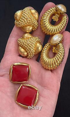 Lot 15 Vintage Clip On Earrings Cabochons Trifari Carolee Napier W Germany AK