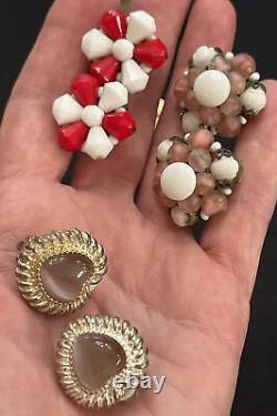 Lot 15 Vintage Clip On Earrings Cabochons Trifari Carolee Napier W Germany AK