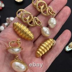 Lot 15 Vintage Clip On Earrings Cabochons Trifari Carolee Napier W Germany AK