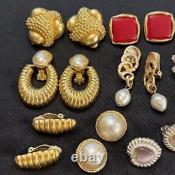 Lot 15 Vintage Clip On Earrings Cabochons Trifari Carolee Napier W Germany AK