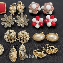 Lot 15 Vintage Clip On Earrings Cabochons Trifari Carolee Napier W Germany AK