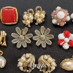 Lot 15 Vintage Clip On Earrings Cabochons Trifari Carolee Napier W Germany AK