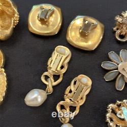 Lot 15 Vintage Clip On Earrings Cabochons Trifari Carolee Napier W Germany AK