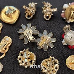 Lot 15 Vintage Clip On Earrings Cabochons Trifari Carolee Napier W Germany AK