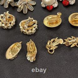 Lot 15 Vintage Clip On Earrings Cabochons Trifari Carolee Napier W Germany AK