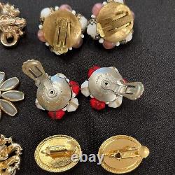 Lot 15 Vintage Clip On Earrings Cabochons Trifari Carolee Napier W Germany AK