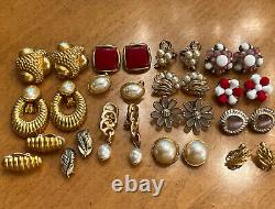 Lot 15 Vintage Clip On Earrings Cabochons Trifari Carolee Napier W Germany AK