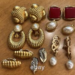 Lot 15 Vintage Clip On Earrings Cabochons Trifari Carolee Napier W Germany AK