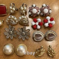 Lot 15 Vintage Clip On Earrings Cabochons Trifari Carolee Napier W Germany AK