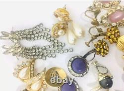 Lot 23 Pairs Rhinestone Costume Earrings Clip Backs Plus Vintage Jewelry Resell