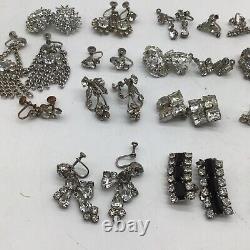 Lot Of 46 Pair Of STUNNING Vintage rhinestone clip & Screw back earrings-Weiss