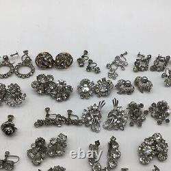 Lot Of 46 Pair Of STUNNING Vintage rhinestone clip & Screw back earrings-Weiss