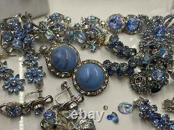 Lot Vintage Blue Aurora B Earring's, Brooches, Necklace Lisner, Trifari, Weiss