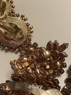 Lot Vintage Gold Tone Aurora Borealis Topaz clip earrings and brooch Lisner