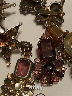 Lot Vintage Gold Tone Aurora Borealis Topaz clip earrings and brooch Lisner