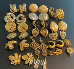 Lot Vintage Gold Tone Clip Earring's Carol Lee, Paola, Inca