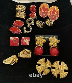 Lot Vintage Gold Tone Enamel Clip Earrings Givenchy, Trifari, Wakeby