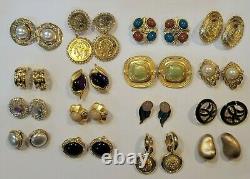 Lot Vtg Designer Earrings Big Bold Chunky Clip Givenchy Kjl Trifari Monet Fm 87