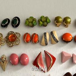 Lot of 36 Clip On Earrings Pairs Purple Green Pink Color Fashion Vintage Modern