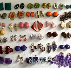 Lot of 36 Clip On Earrings Pairs Purple Green Pink Color Fashion Vintage Modern