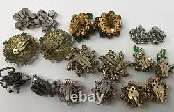 Lot of vintage Clip Earrings Weiss Robert Trifari Judy Lee De Mario Leru Kramer