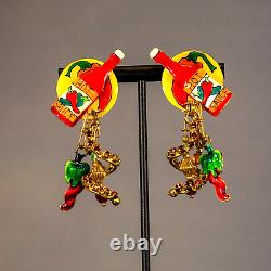 Lunch At the Ritz LATR Hot Sauce Chili Pepper earrings CLIPS Vintage (E8)