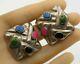 MEXICO 925 Silver Vintage Multi Color Gemstone Clip On Earrings E2086