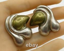 MEXICO 925 Sterling Silver Vintage 2-Tone Puffy Clip On Earrings E1756