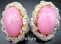 MIRIAM HASKELL Pink Glass Beaded Vintage Clip Earrings