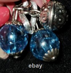 MIRIAM HASKELL Vintage ChaCha Blue Lucite Silvertone flower Clip Earrings##16