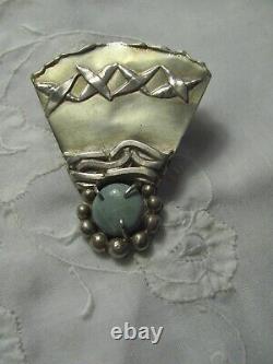 Margaret Ellis Vintage Brutalist Sterling Silver Clip Earrings with Gem Stones