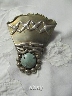 Margaret Ellis Vintage Brutalist Sterling Silver Clip Earrings with Gem Stones