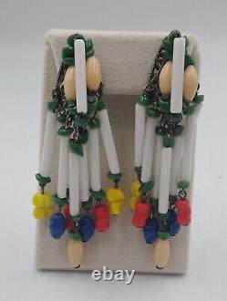 Miriam Haskell Earrings RARE Vintage 3.5 Multi-Strand Colorful Dangle Earrings