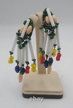 Miriam Haskell Earrings RARE Vintage 3.5 Multi-Strand Colorful Dangle Earrings