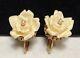 Miriam Haskell Earrings Rare Vintage Gilt Celluloid Pearl Flower Clip Signed A9