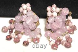 Miriam Haskell Earrings Rare Vintage Lavender Purple Glass 2 Dangle Signed A2